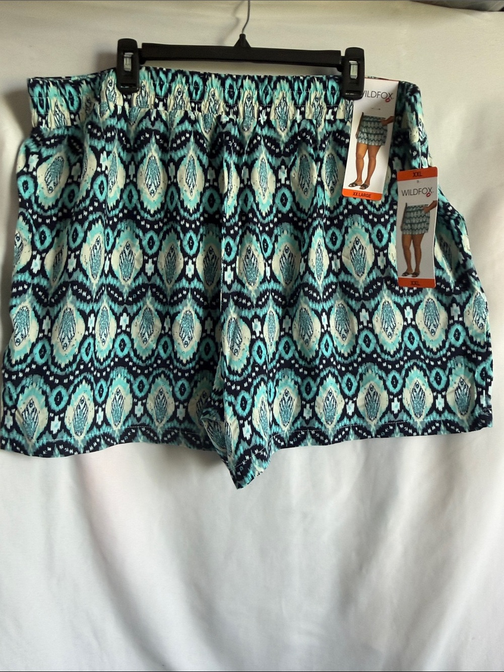 Wildfox Women's Teal and Navy Geometric High-Waist Shorts